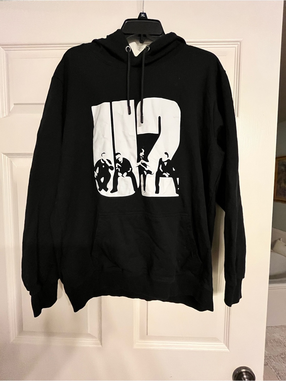 U2 Band Men's Black Pullover Hoodie with White Graphic
